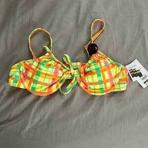 NWT yellow plaid bikini top